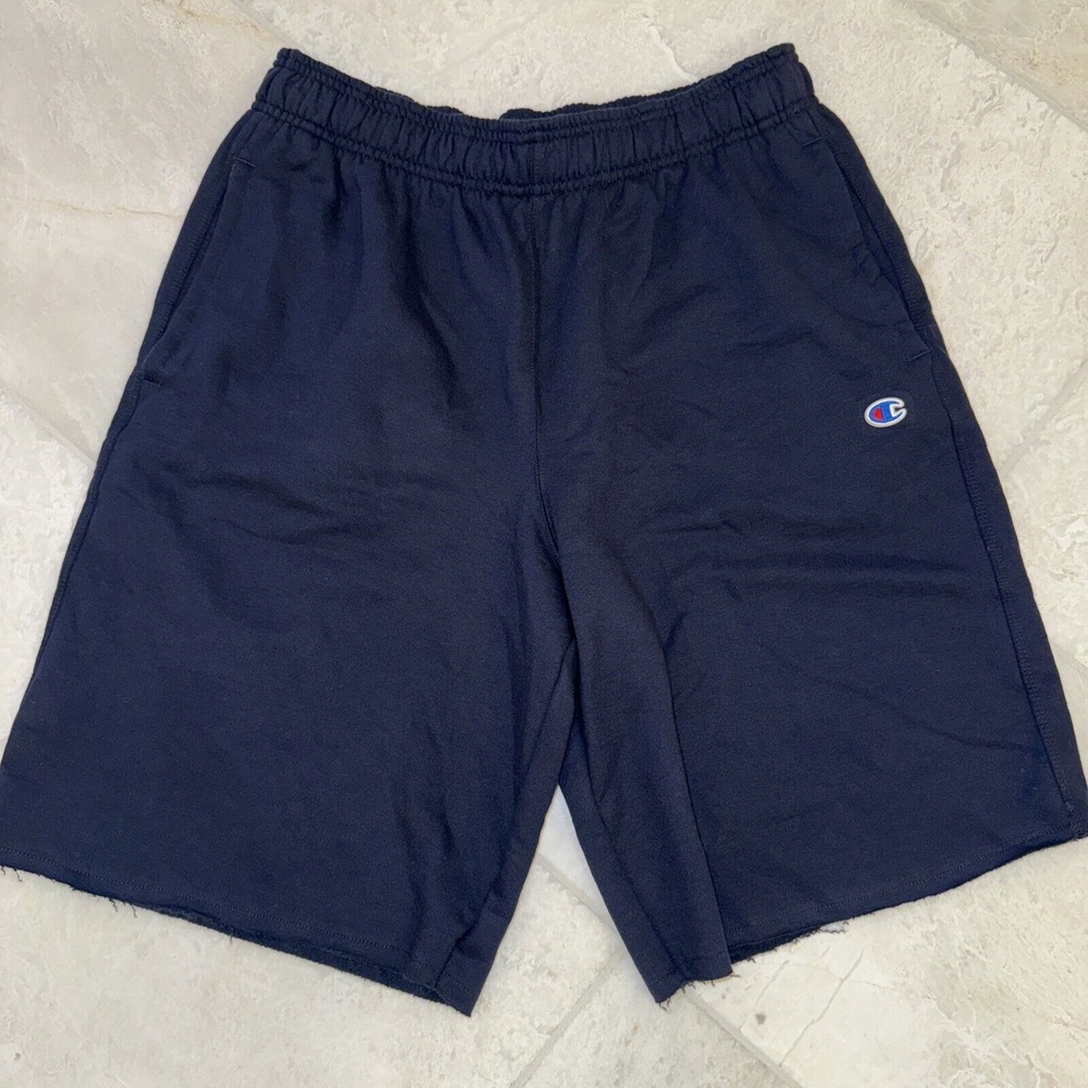 Champion Men's Navy Sweat‎ Shirts Large Raw Hem Elastic Waist Pockets 10"